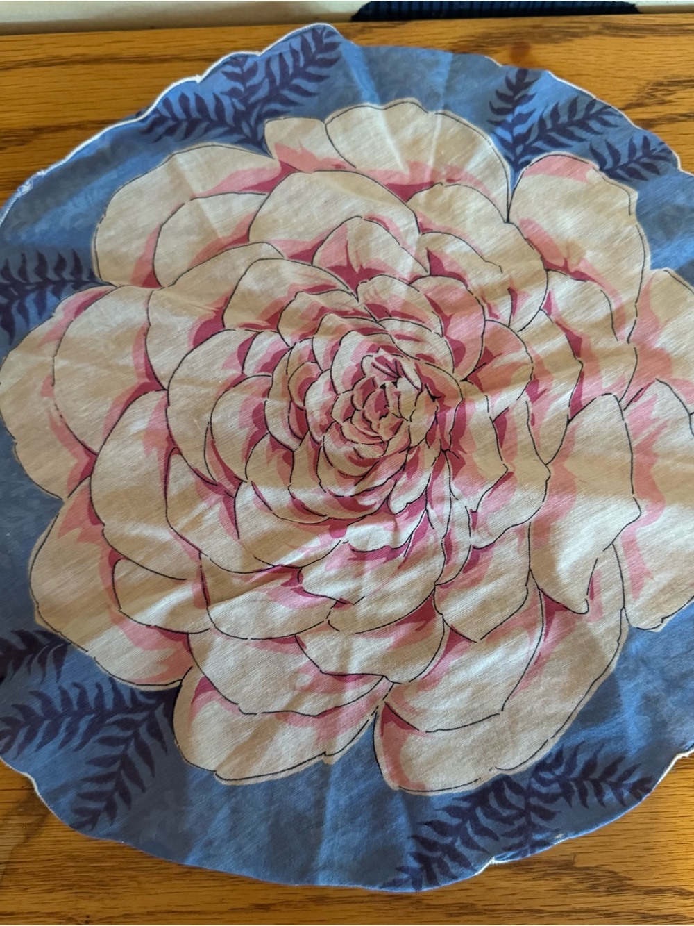 Round Floral Decorative Scarf in Blue, Cream & Pink